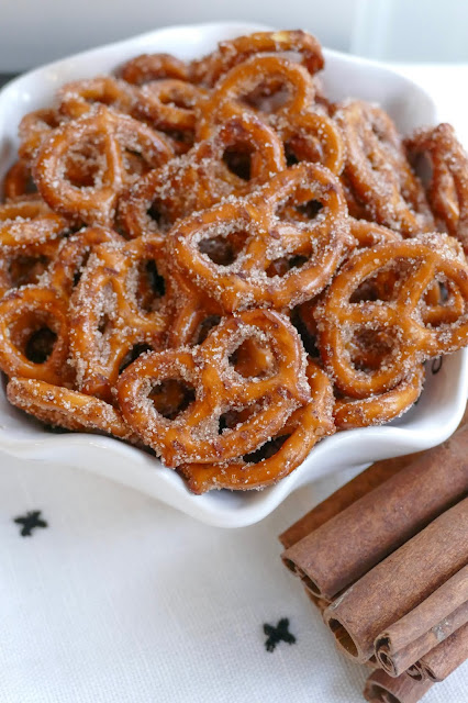 pretzels in a white bowl.