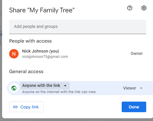 copy link of google docs family tree