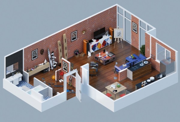 Gambar Denah Apartemen 3D Sederhana Modern