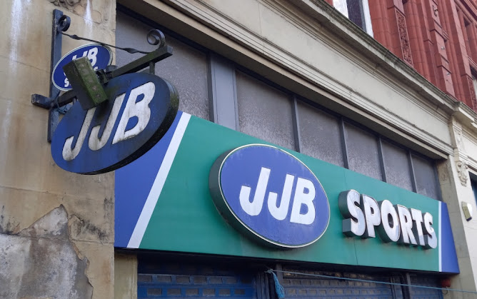 The old JJB Sports shop in Leigh, Greater Manchester. December 2020