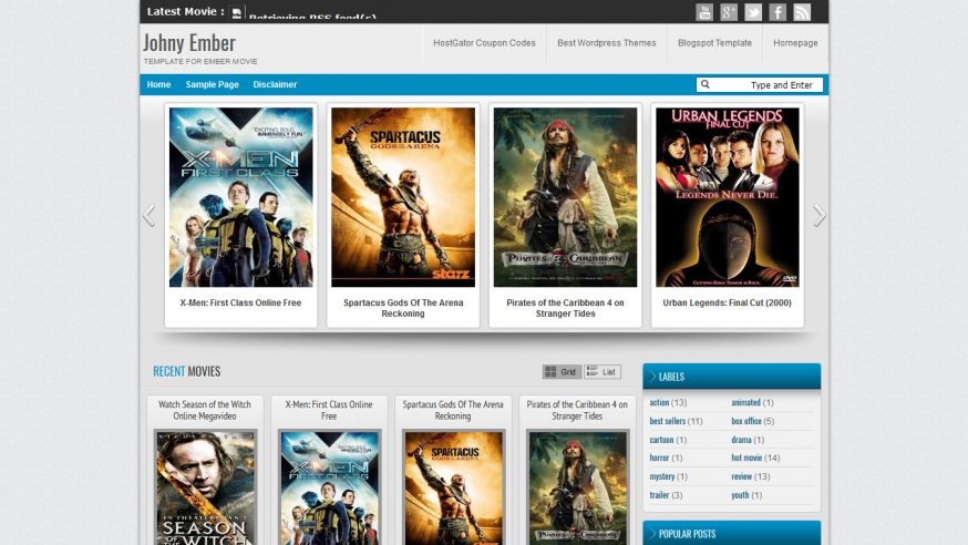 Johny Ember - Blogger Template Free Download For Movie Website