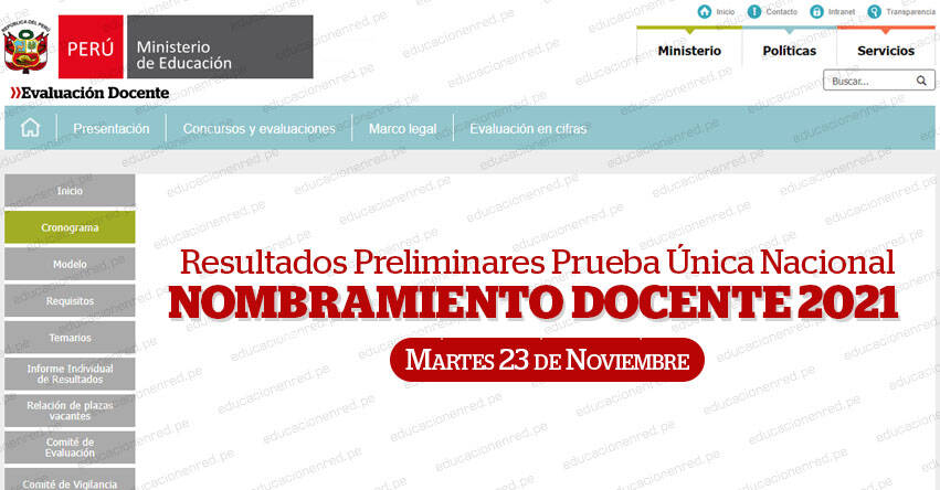 MINEDU: Resultados Examen Nombramiento Docente serán publicados el Martes 23 de Noviembre 2021 (Resultados Individuales Preliminares) www.minedu.gob.pe