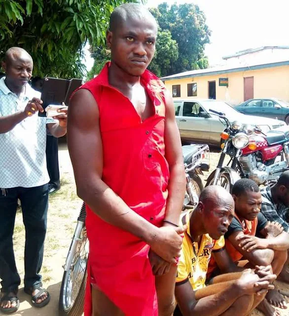 Photos: Police parade suspected armed robbers, kidnappers and a cultist wearing Red Vikings insignia