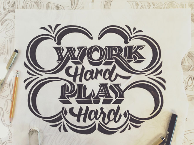 Inspirasi desain tipografi terbaik dan terbaru - Work Hard Play Hard by Scott Biersack