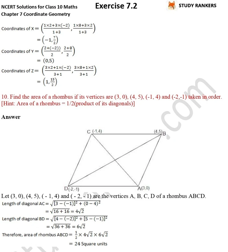 NCERT Solutions for Class 10 Maths Chapter 7 Coordinate Geometry Exercise 7.2 Part 5