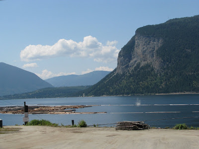 Shuswap Lake Bc. Log boom on Shuswap Lake,