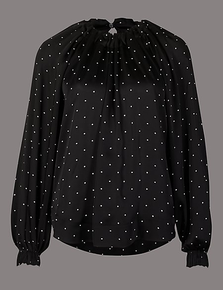 Marks and spencer printed round neck long sleeve blouse