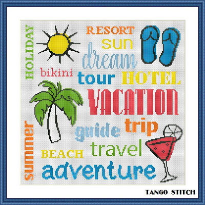 Vacation summer holidays travel adventure cross stitch pattern