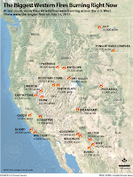 The Biggest Western Fires Burning Right Now (Credit: Paul Horn/Inside Climate News) Click to Enlarge.