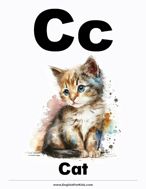 Animal alphabet - letter c - cat - printable ABC