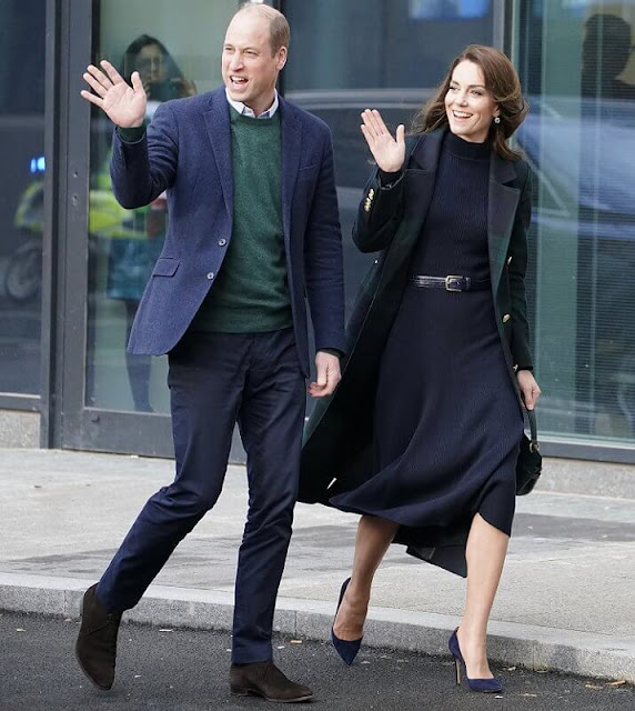 Princess of Wales wore a double breasted coat by Holland Cooper, and Eva wool knit maxi dress by Cefinn