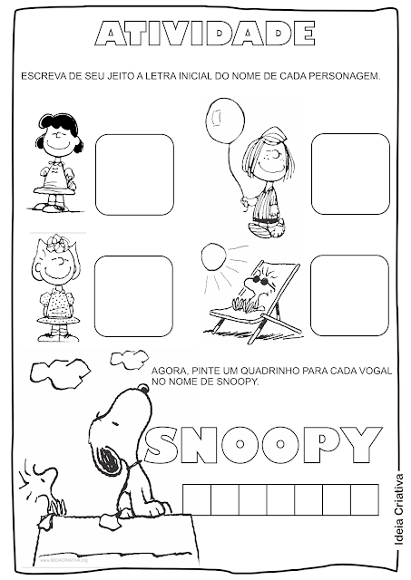 Atividades para imprimir letra inicial Snoopy