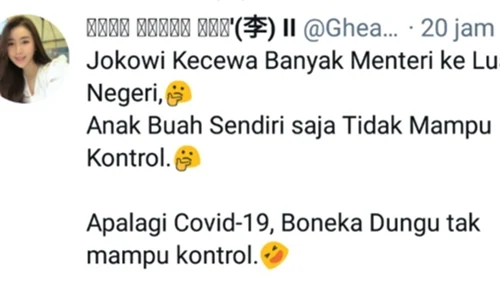 Sebut Jokowi Boneka Dungu, Netizen: Jangankan Covid, Menteri Saja Tak Mampu Dia Kontrol