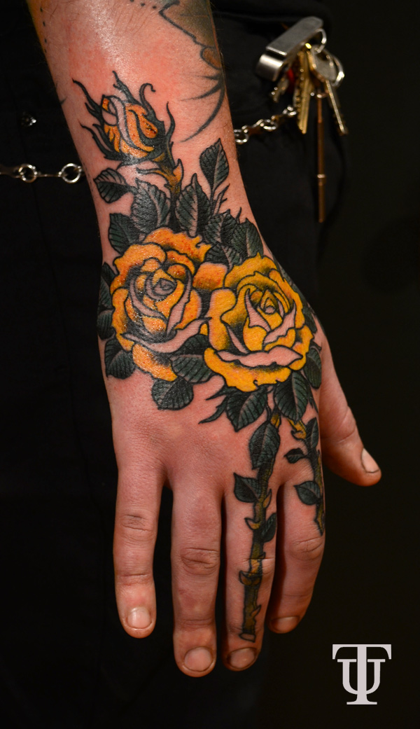 Labels blue roses hand tattoo neotraditional rose tattoo traditional 