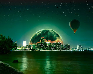 gece şehir ve uçan balon masaüstü resimlerinden