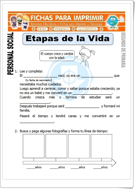 "Etapas de la vida" (Fichas de Ciencias Naturales de Primaria)