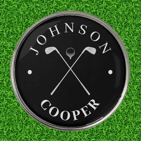 Black and White Golf Clubs Custom Name Golf Ball Marker