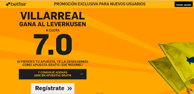 betfair Villareal gana Leverkusen supercuota 7 Europa League 10 marzo