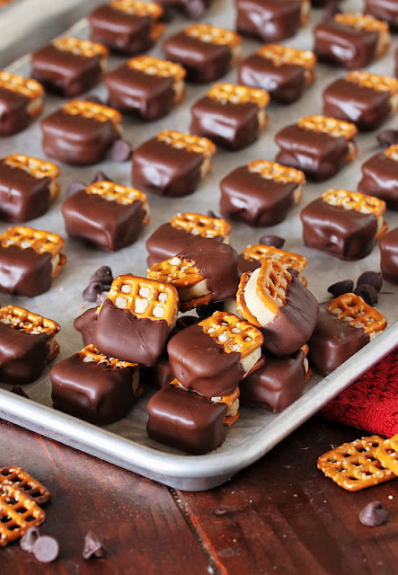 Cookie Dough Pretzel Bites on Baking Sheet Image