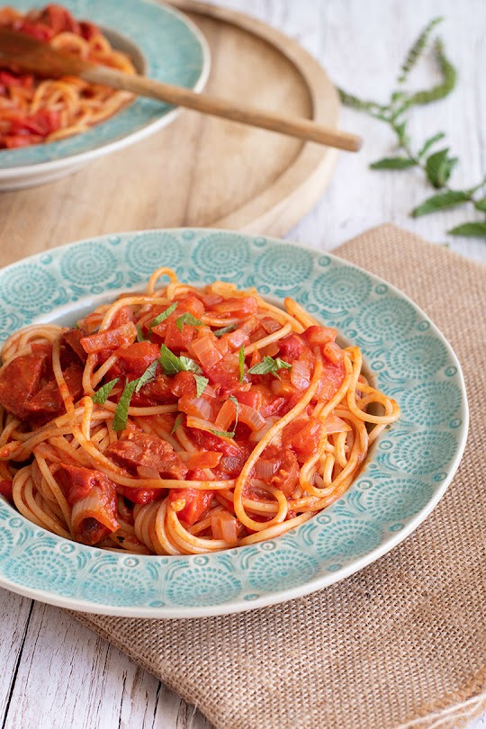 recette Spaghettis aux poivrons del piquillo