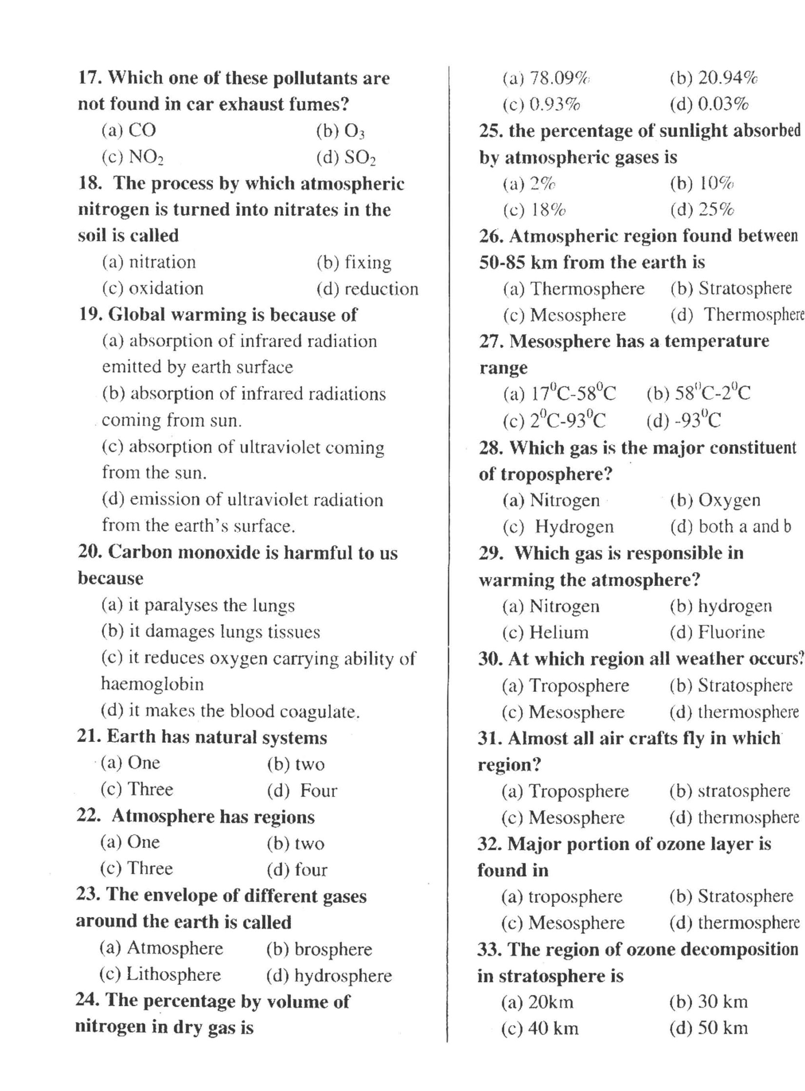Chapter 6 Class 10 Chemistry Notes   Chapter Name:  The Atmosphere {MCQs}
