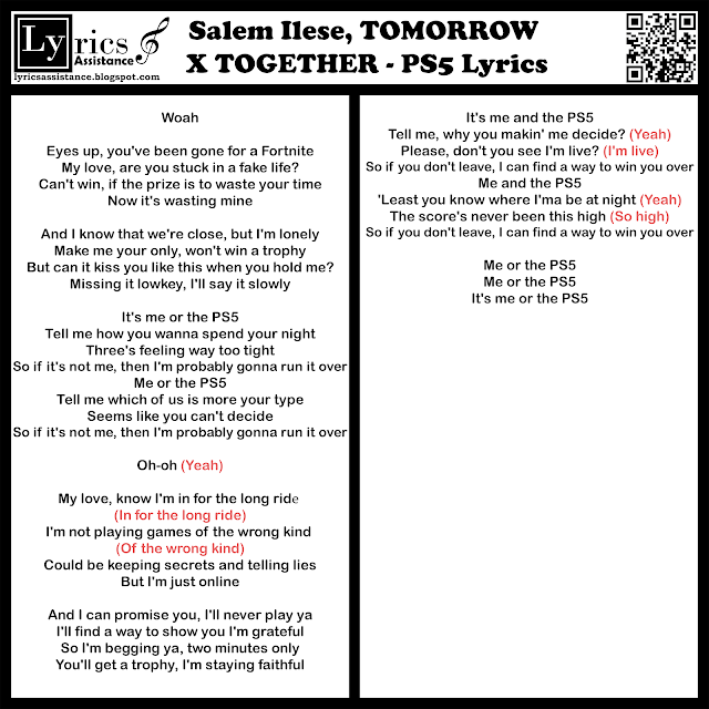 Salem Ilese, TOMORROW X TOGETHER - PS5 Lyrics | lyricsassistance.blogspot.com