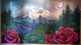 portland mural, mt hood mural, rose mural, cityscape mural, moon mural, forest mural