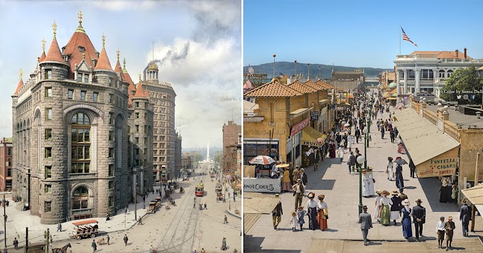 10 American cities from 100 years ago presented through coloured photos
