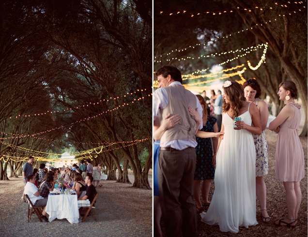 One giant long table and a lovely flowy bridal gown