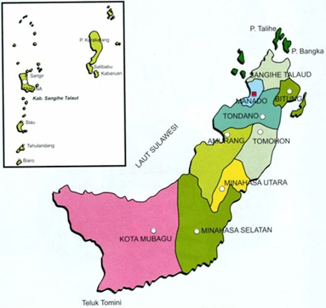 Peta letak Kabupaten dan Kota di Provinsi Sulawesi Utara 