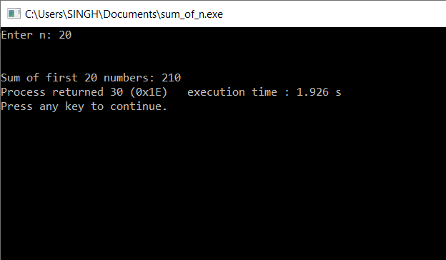 Output Image: Sum of first N numbers