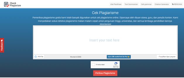 Periksa plagiarisme dengan pemeriksa plagiarisme paling akurat gratis hingga 2000 kata
