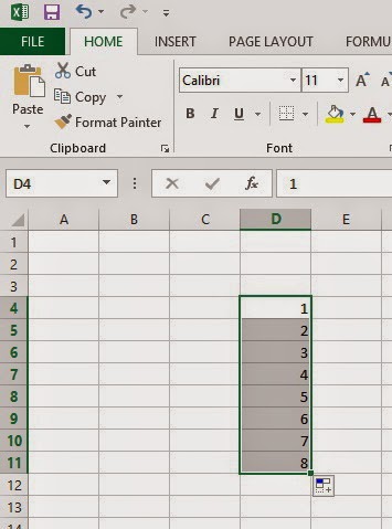 excel number 1 in cell D4