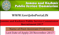 Jammu and Kashmir Public Service Commission Recruitment 2017– 563 Assistant Professor