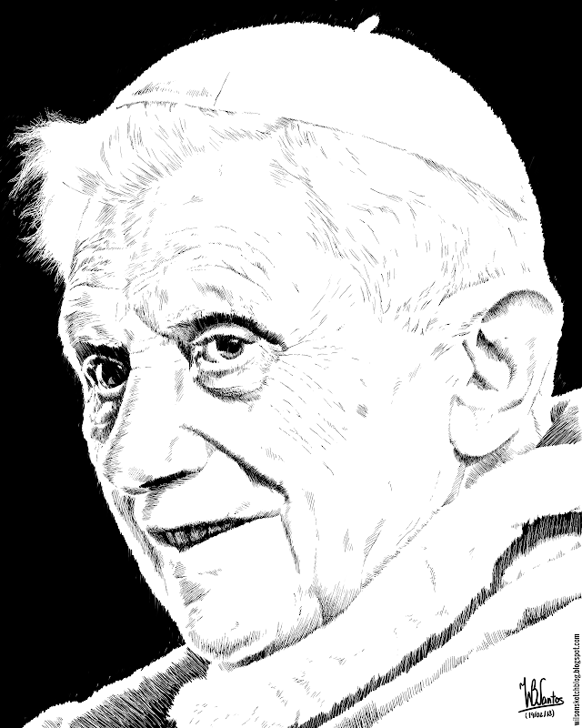 Ink drawing of Pope Benedict XVI, using Krita 2.5.