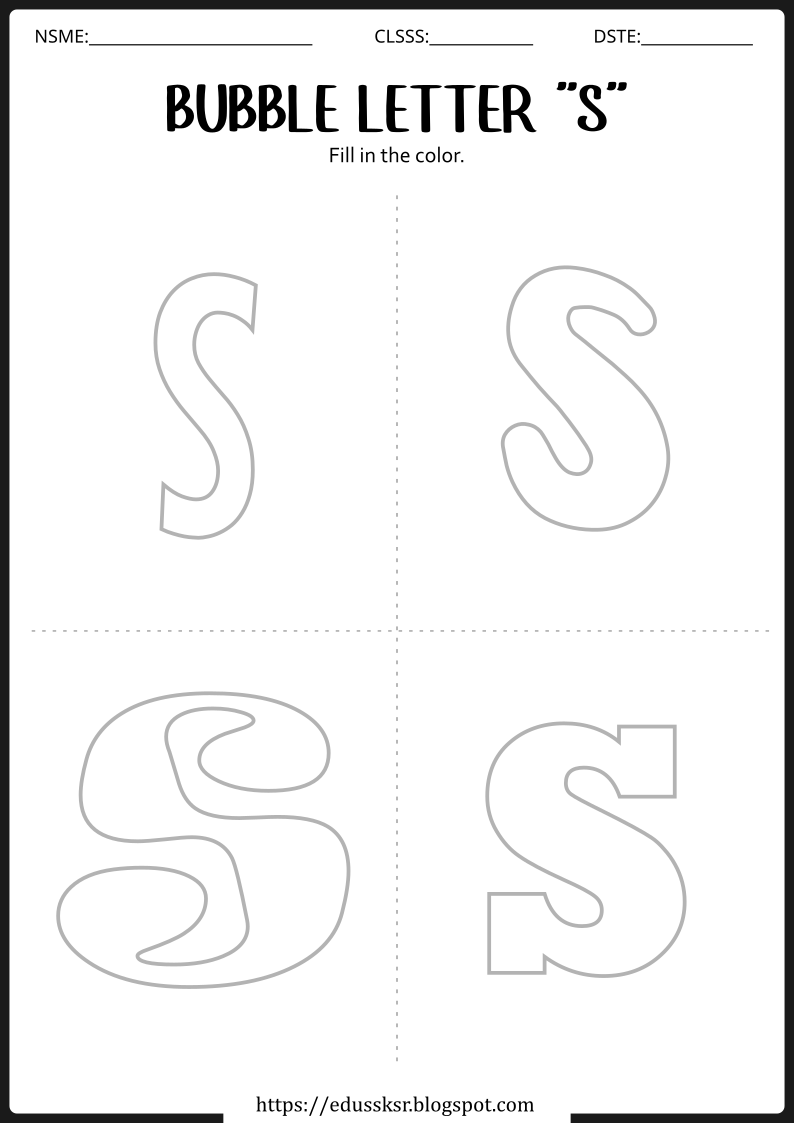 Bubble Letter S Worksheet