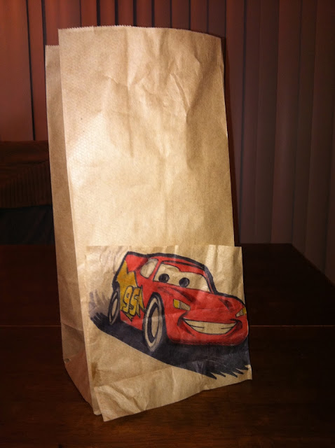 Lightning McQueen lunch bag art