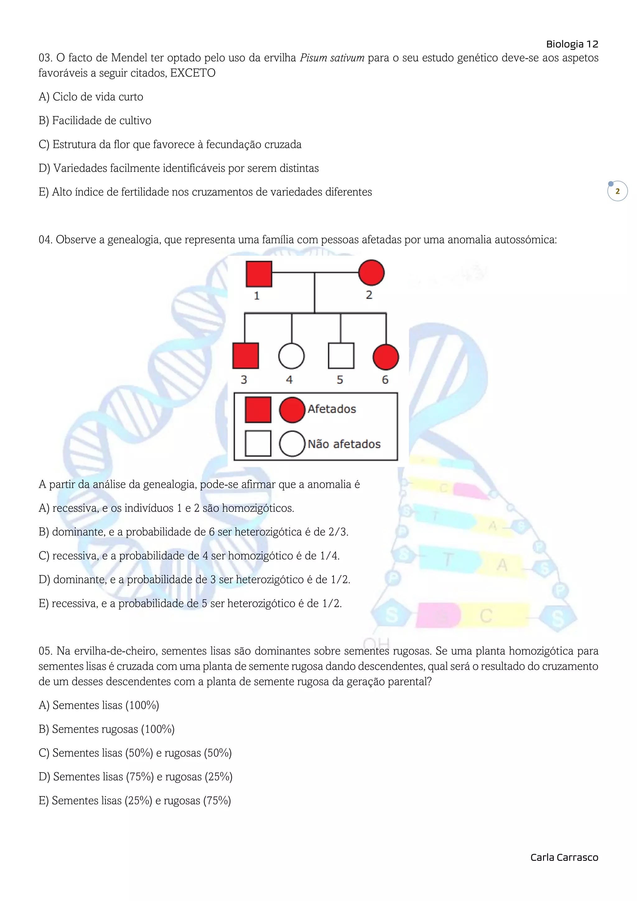 Exercícios Primeira Lei de Mendel