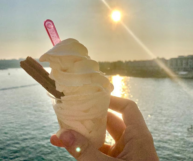 Icecream at sunset overlooking the sea in Plymouth