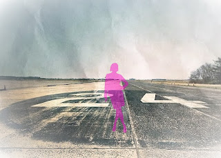 Old airfield with eerie lady.