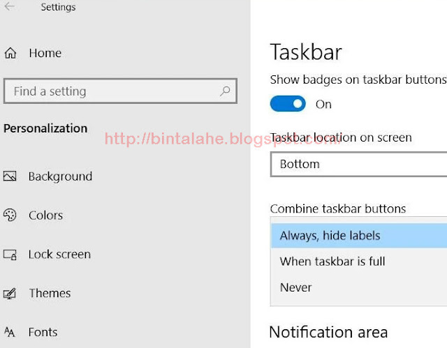 cara setting taskbar windows 10