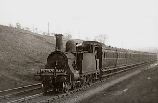 Stream train heading to Potters Bar - still image taken from YouTube