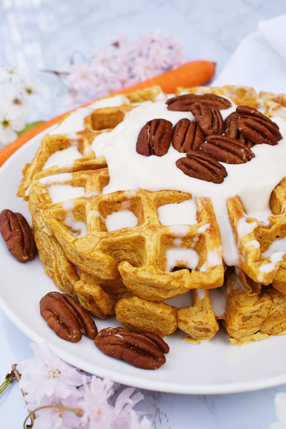 stack of carrot cake waffles