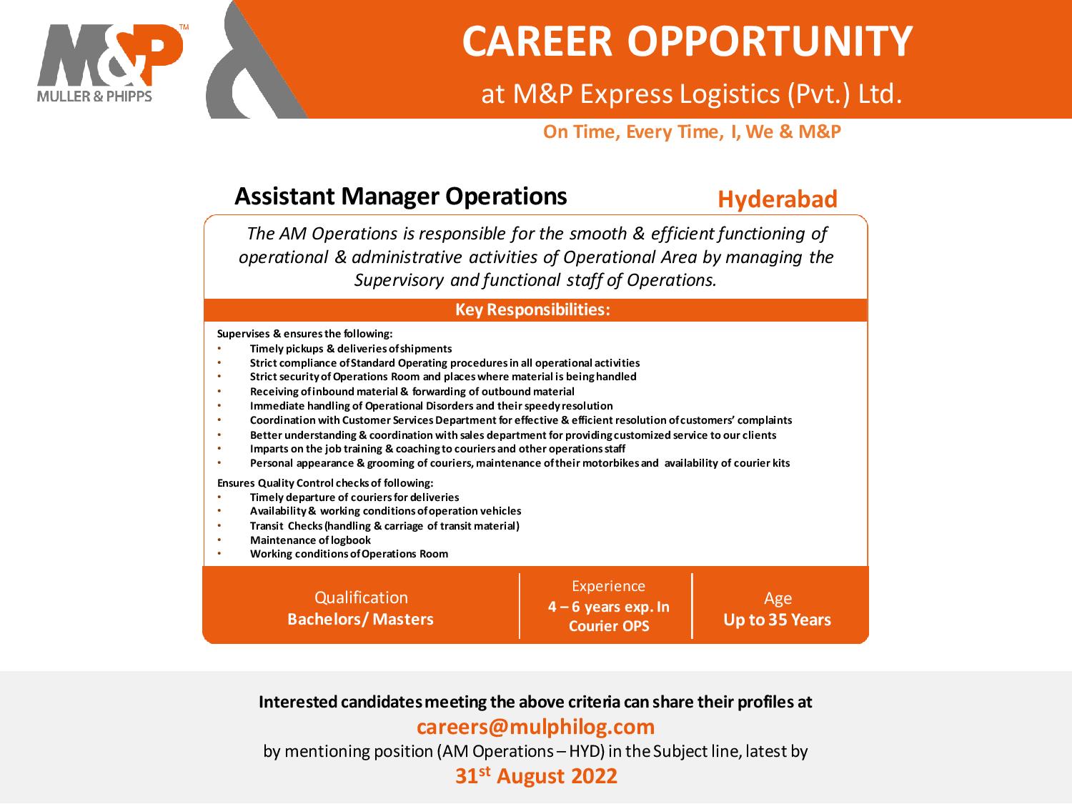 Assistant Manager Opportunity at M&P Express Logistics