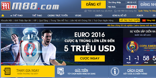 Tiền thưởng  Euro 2016 thưởng 5 triệu USD tại nhà cái M88