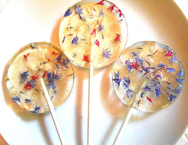 lollipops decorated with flower petals