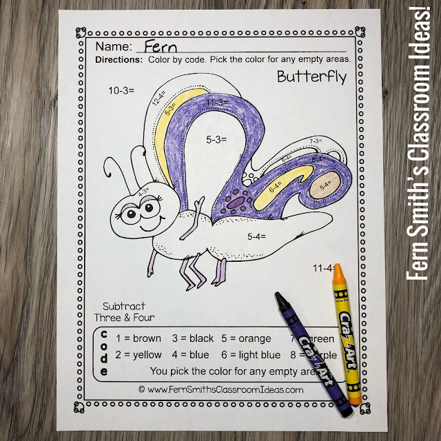 Looking For Some New Spring Addition and Subtraction Color By Numbers for Your Class? Color By Numbers Spring Bug Fun Addition and Subtraction Bundle. TEN Color By Numbers Addition and Subtraction Spring Bug Fun with Numbers - Color By Numbers Printables for some Spring Math Fun in your kindergarten or first grade classroom! #FernSmithsClassroomIdeas