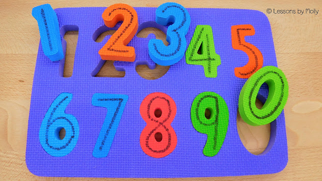 Number symbols puzzle displaying the numbers one to nine, as well as a zero. The puzzle pieces are removed, and the challenge is to match each symbol with its corresponding shape.