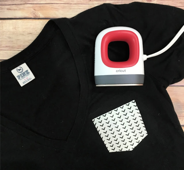 The Cricut EasyPress Mini is the newest addition to the EasyPress family and I am putting it to work and showing you how to add a faux pocket to a plain t-shirt using patterned iron on.