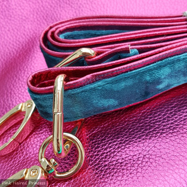 turquoise velvet and pink metallic detachable strap for handbag